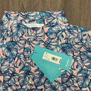 Caribbean | 2XT | Blue & Coral Tropical Leaf Isle Breeze Performance Polo - NWT!